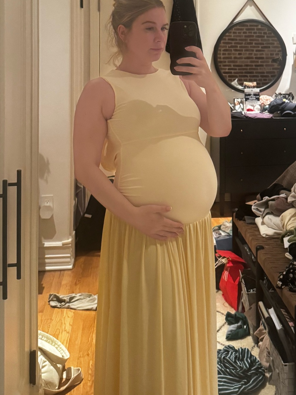 Sleeveless Maternity Maxi Dress in Pale Yellow - Picture 2 of 2